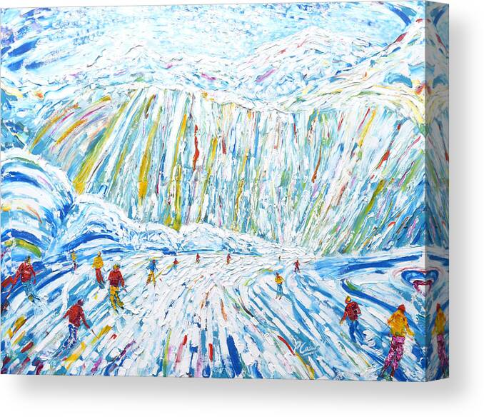 Courchevel Canvas Print featuring the painting Courchevel Creux Piste by Pete Caswell