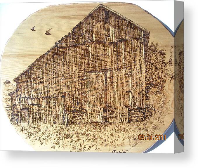 Old Barn Canvas Print featuring the pyrography Crow Barn by Doris Lindsey