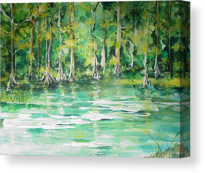 Cypress Knees Canvas Print featuring the painting Cypress in Summer by Robin Miller-Bookhout