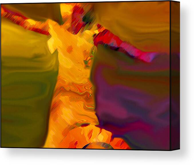 Dance Female Figure Yellow Dress Green Purple Digital Art Painting Canvas Print featuring the painting Dance by Susan Epps Oliver