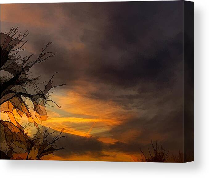 Clouds Canvas Print featuring the digital art Dark Clouds at Sunset by Renette Coachman