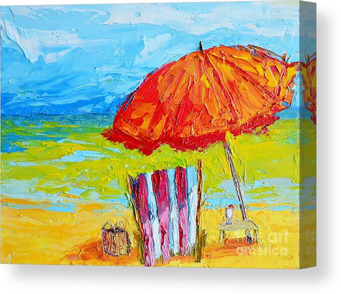 Day At The Beach Canvas Print featuring the painting Day at the Beach - Modern Impressionist Knife Palette Oil Painting by Patricia Awapara
