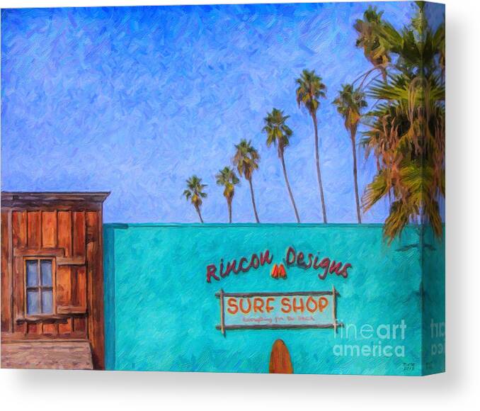 Day At The Surf Shop Canvas Print featuring the painting Day at the Surf Shop by David Millenheft