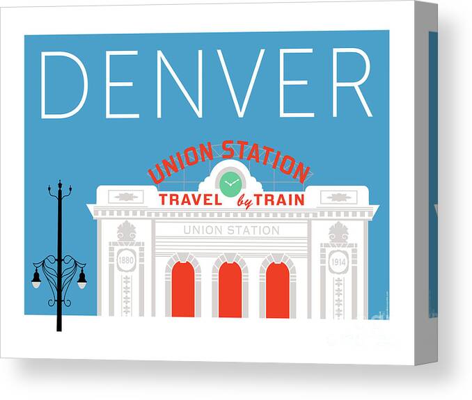 Denver Canvas Print featuring the digital art DENVER Union Station/Blue by Sam Brennan