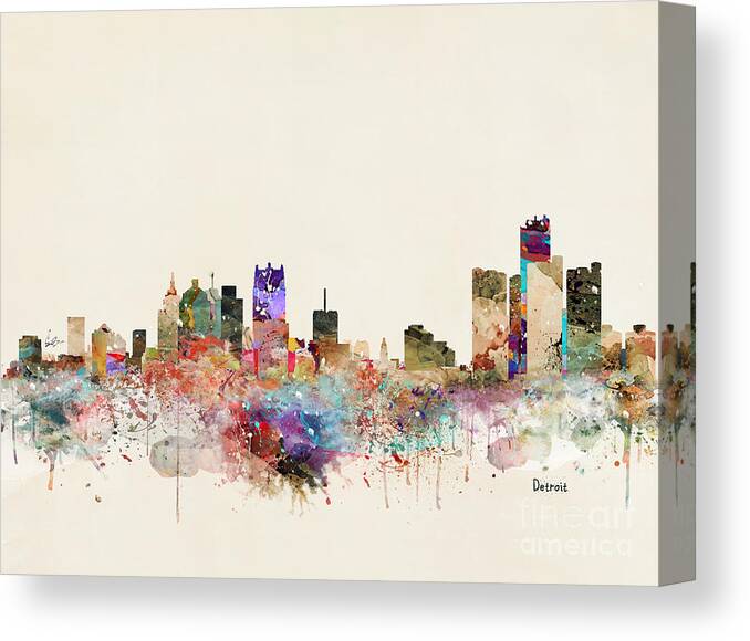 Detroit Canvas Print featuring the painting Detroit Michigan City Skyline by Bri Buckley