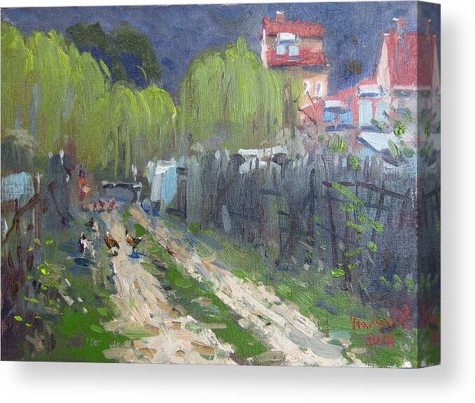 Dirt Road Canvas Print featuring the painting Dirt Road to Elida's Garden by Ylli Haruni