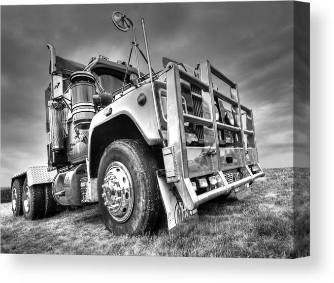 Big Rig Canvas Print featuring the photograph Done Hauling - Black and White by Gill Billington