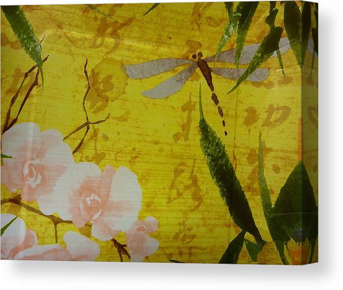 Vintage Canvas Print featuring the photograph Dragonfly N Roses by Florene Welebny