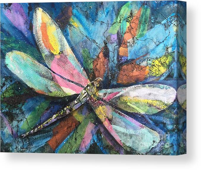 Multicolor Canvas Print featuring the painting Dragonfly Voyager by Midge Pippel