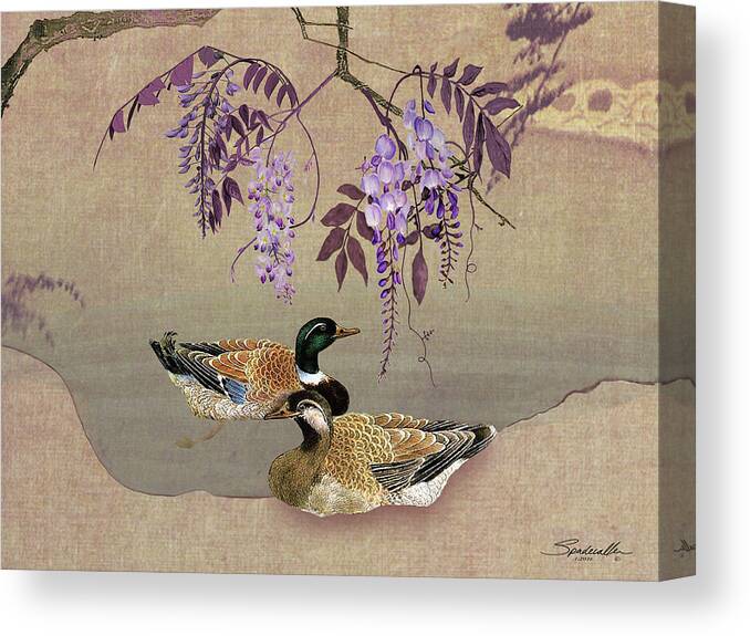 Duck Canvas Print featuring the digital art Ducks Under Wisteria Tree by M Spadecaller