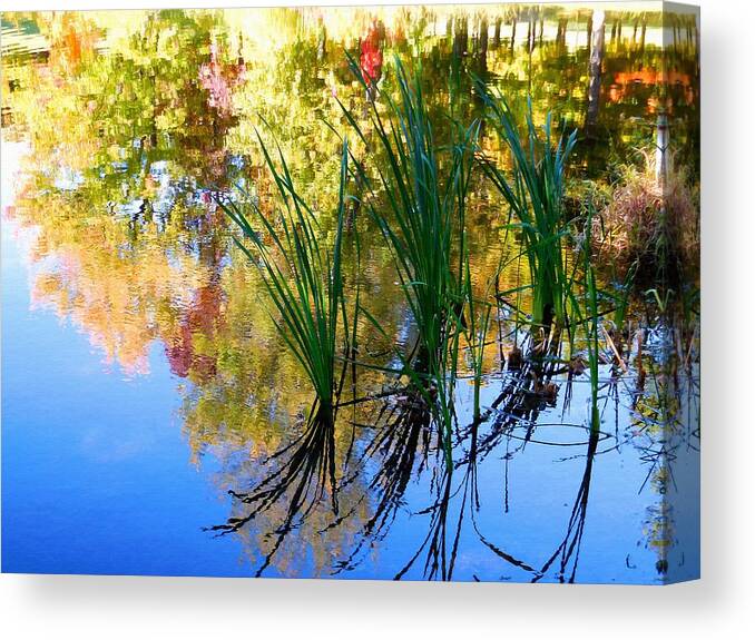 Autumn Landscape Of Lake Canvas Print featuring the painting Early autumn color 1 by Jeelan Clark