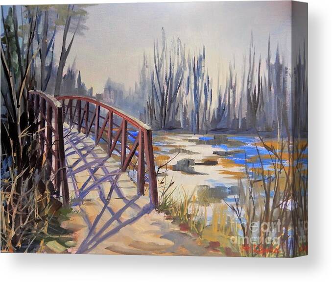 Bridge Canvas Print featuring the painting Early Morning Shadows by K M Pawelec