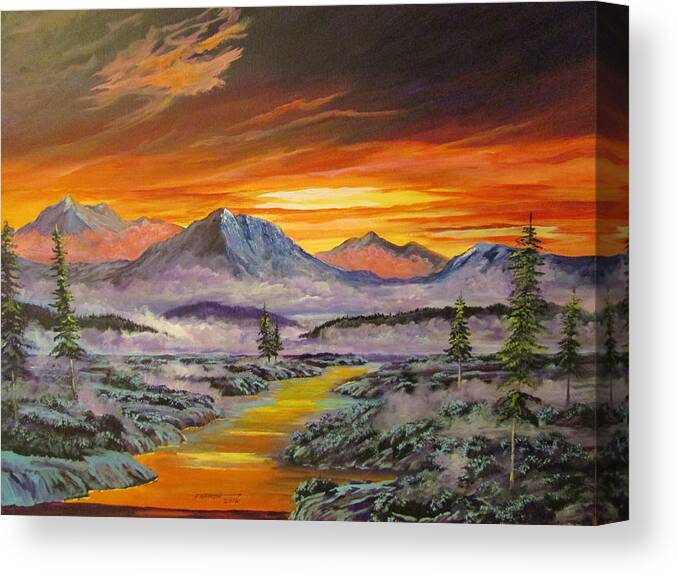 Mountain Sunset Canvas Print featuring the painting Early Winter Sunset by Dave Farrow