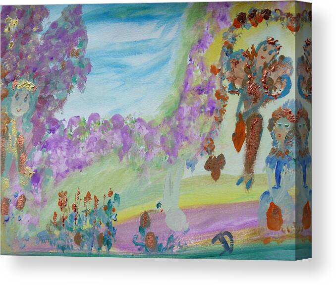Chocolate Canvas Print featuring the painting Easter Fairies by Judith Desrosiers