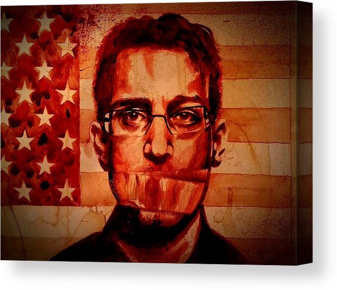 Ryan Almighty Canvas Print featuring the painting EDWARD SNOWDEN portrait fresh blood by Ryan Almighty