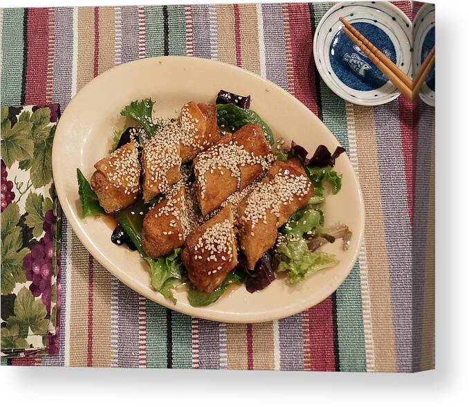 Egg Rolls Canvas Print featuring the digital art Egg Rolls and Sesame by Jana Russon