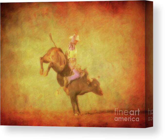 Eight Seconds Rodeo Bull Riding Canvas Print featuring the digital art Eight Seconds Rodeo Bull Riding by Randy Steele