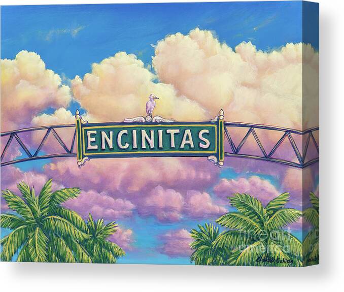 Encinitas Sign Canvas Print featuring the painting Encinitas Sunset by Elisabeth Sullivan