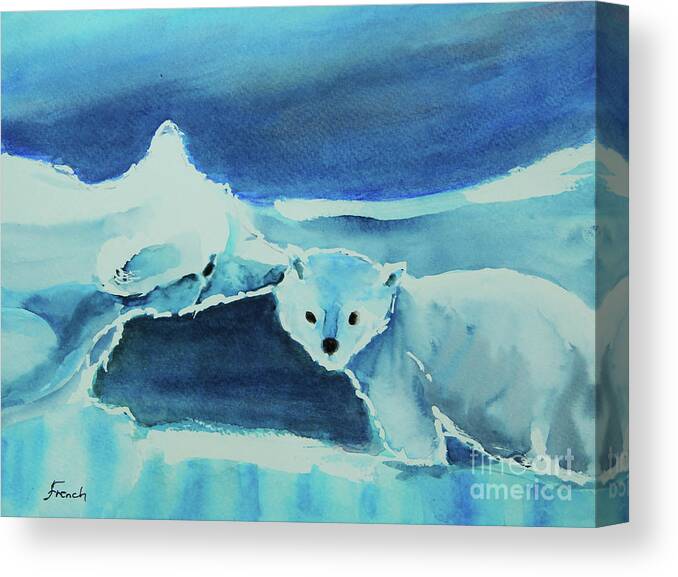 Polar Bears Canvas Print featuring the painting Endangered Bears by Jeanette French