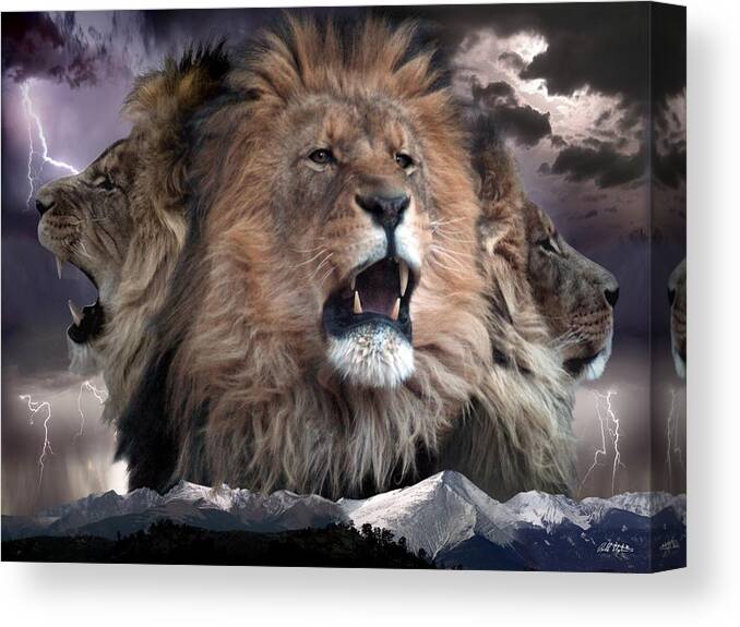 Lions Canvas Print featuring the digital art Enough by Bill Stephens