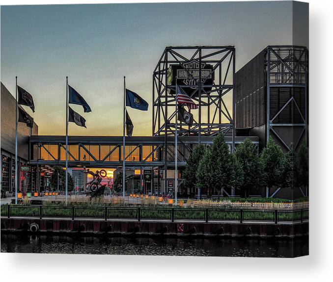 Harley Davidson Museum Canvas Print featuring the photograph Evening Light by Kristine Hinrichs