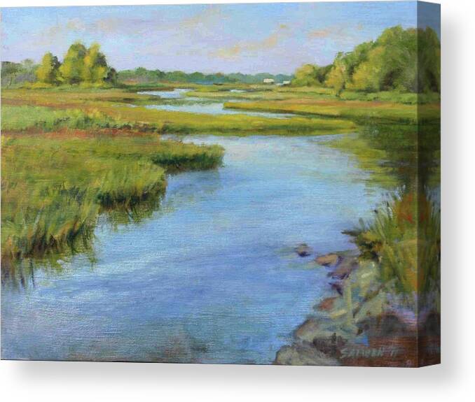 Landscape Canvas Print featuring the painting Evening on Cape Cod by Peter Salwen