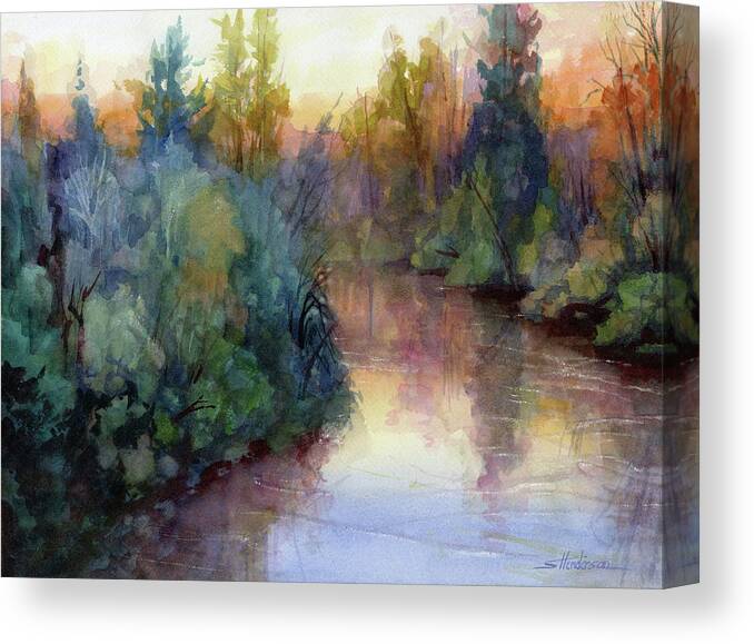 Water Canvas Print featuring the painting Evening on the Willamette by Steve Henderson