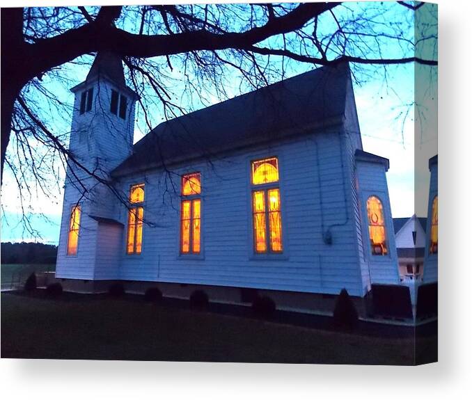 Real Estate Canvas Print featuring the photograph Exterior Church Evening by Kathern Ware