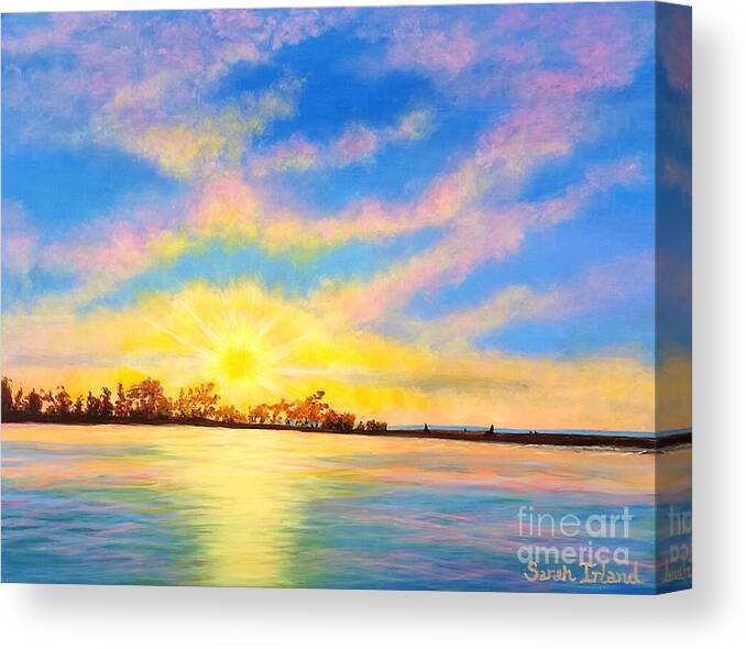 Waterscape Canvas Print featuring the painting Fair Haven Sunset by Sarah Irland