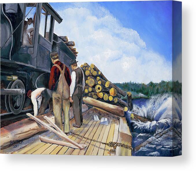 Fall Lake Canvas Print featuring the painting Fall Lake Train by Joe Baltich
