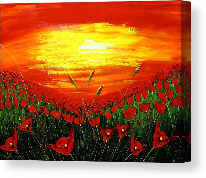  Canvas Print featuring the painting Field Of Red Poppies At Dusk #2 by James Dunbar