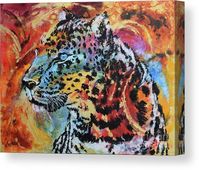 Leopard Canvas Print featuring the painting Fiery Gaze by Jyotika Shroff