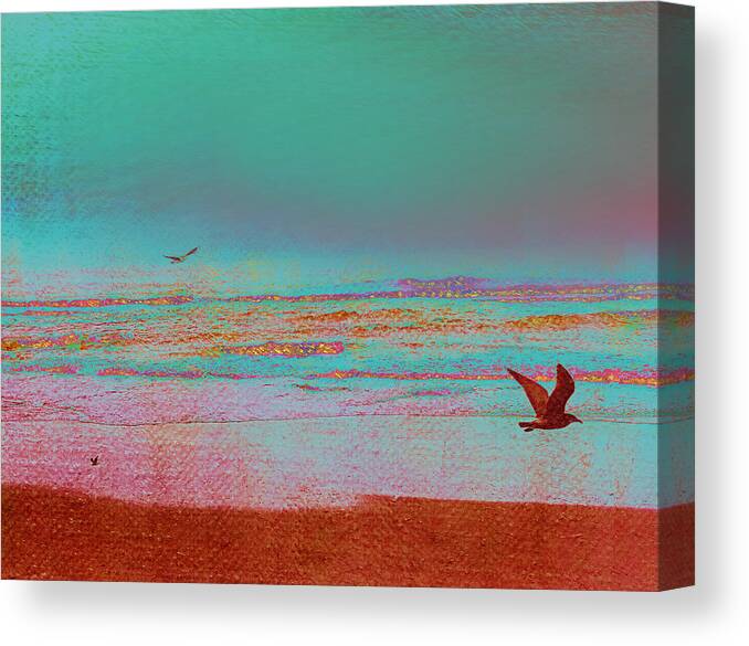 Seagulls Canvas Print featuring the painting First Flight by Bonnie Bruno