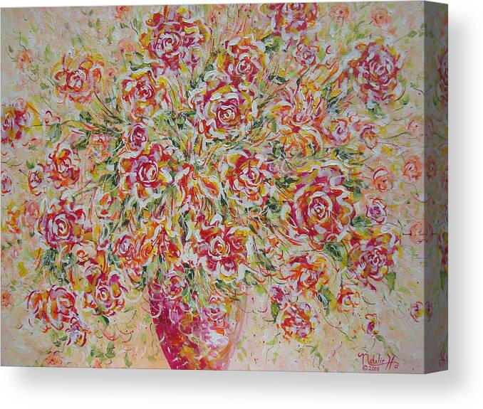 Flowers. Floral Canvas Print featuring the painting First Love Flowers by Natalie Holland