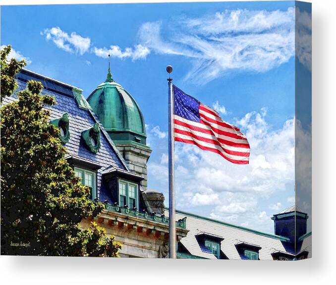 Tecumseh Court Canvas Print featuring the photograph Flag Flying Over Tecumseh Court by Susan Savad