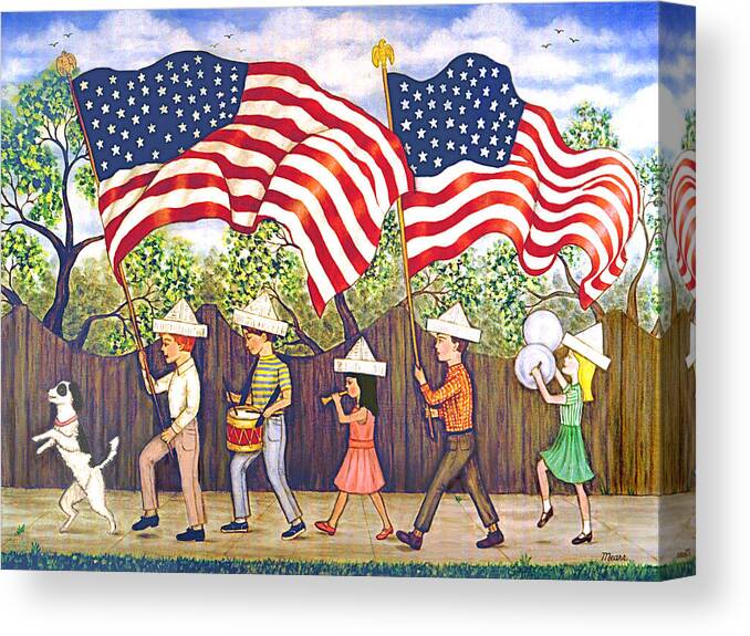 Patriotic Canvas Print featuring the painting Flags by Linda Mears