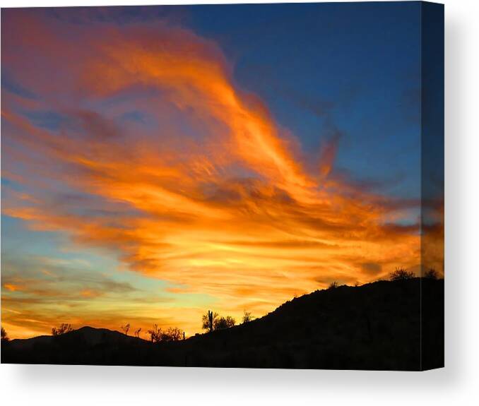 Arizona Canvas Print featuring the photograph Flaming Hand Sunset by Judy Kennedy