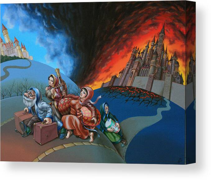 Flight Canvas Print featuring the painting Flight of Lot out from Sodom by Victor Molev