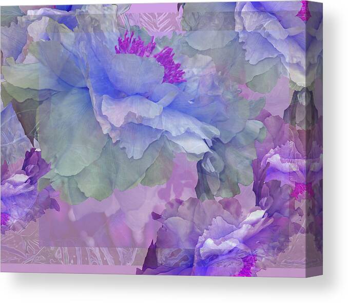 Peony Fantasies Canvas Print featuring the mixed media Floral Potpourri with Peonies 4 by Lynda Lehmann