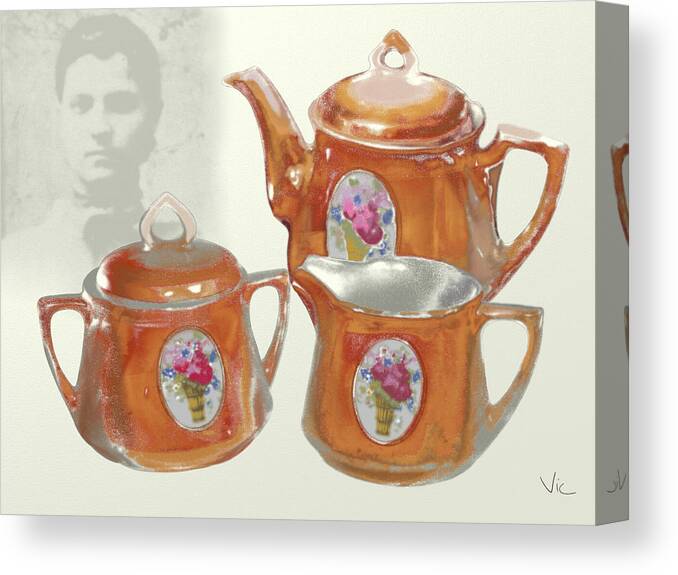 Victor Shelley. Tea Set Canvas Print featuring the digital art Florence's Tea Set by Victor Shelley