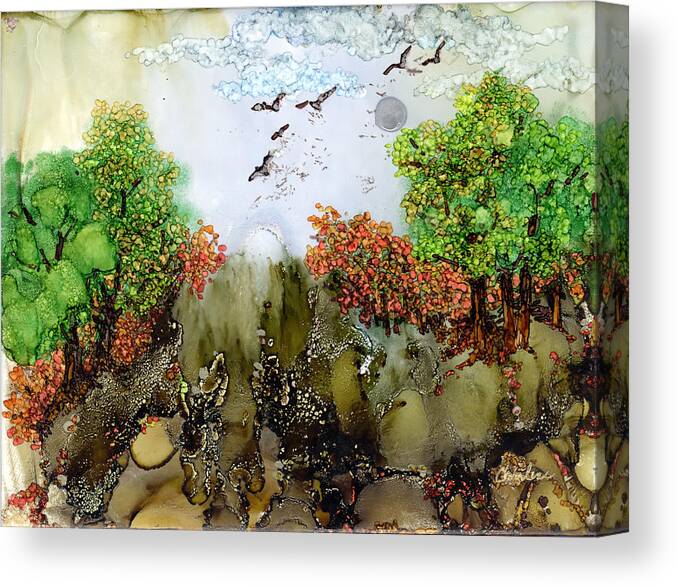 Abstract Landscape Canvas Print featuring the painting Flying to Shangri-La by Charlene Fuhrman-Schulz