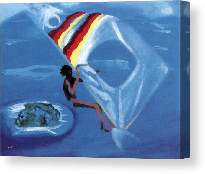 Windsurfer Canvas Print featuring the painting Flying Windsurfer by Enrico Garff