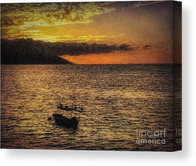 Fine Art Photography Canvas Print featuring the photograph Fog Coming In At Sunset ... by Chuck Caramella