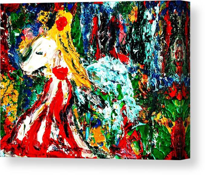 Figurative Surrealist Expressionism Conceptual Abstract Portrait Landscape Dance Love Poetry Nature Canvas Print featuring the painting Folklore. by Carmen Doreal