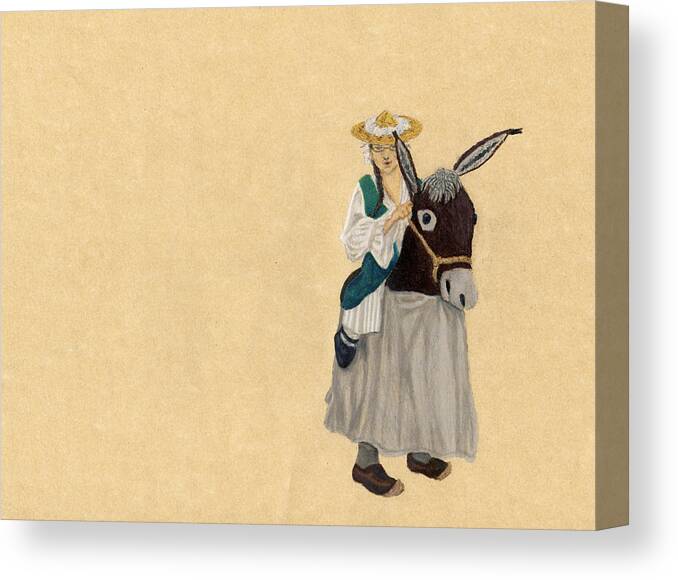 Fort Toulouse Canvas Print featuring the drawing Fort Toulouse Woman in Donkey Costume by Beth Parrish
