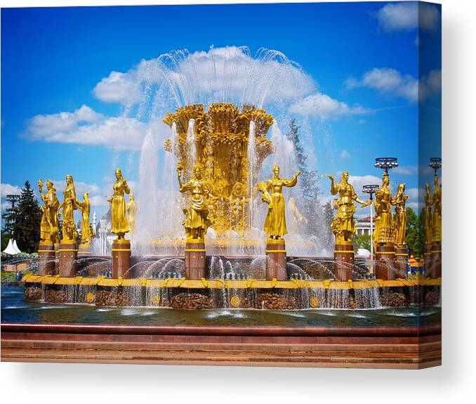 Anastasy Yarmolovich Canvas Print featuring the photograph Fountain of Friendship of Nations in Moscow by Anastasy Yarmolovich