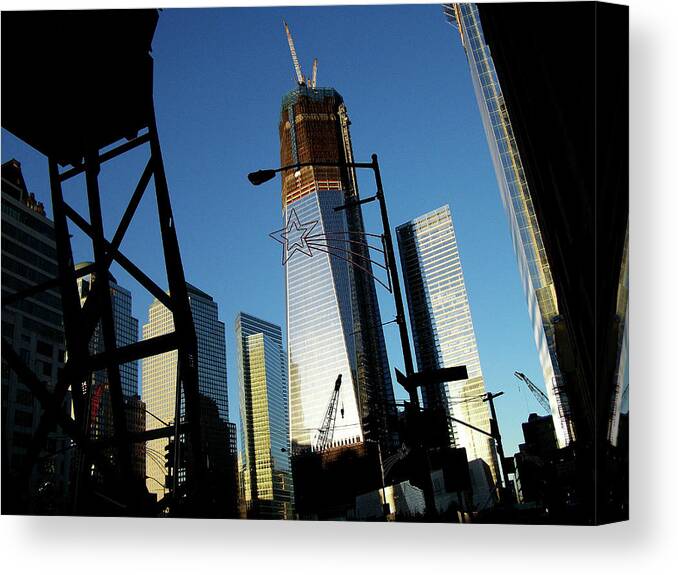 Freedom Tower Canvas Print featuring the photograph Freedom Tower Under Construction in NYC by Linda Stern