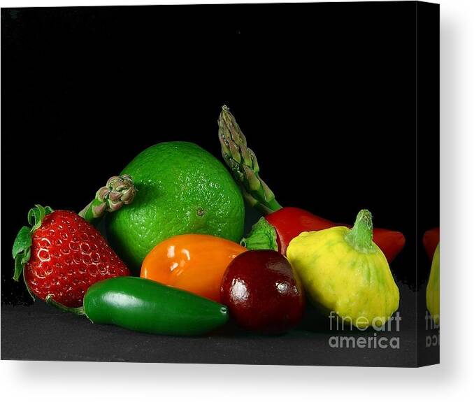 Fruits Canvas Print featuring the photograph fruits veg strawberry peppers cherry Asparagus by Vintage Collectables