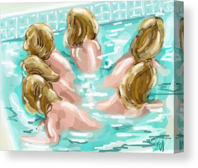 Poses Of Blond Girl In Pool Making A Circle Canvas Print featuring the digital art Full Circle by Leo Malboeuf