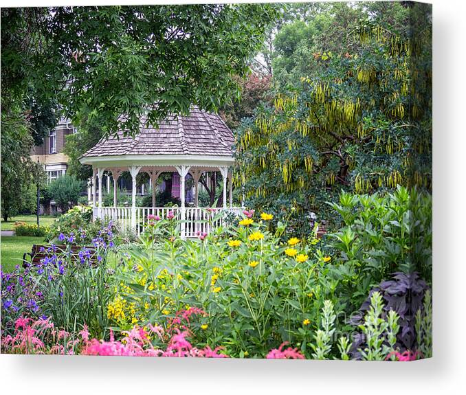 Windom Park Canvas Print featuring the photograph Gazebo with Summer Blooms by Kari Yearous